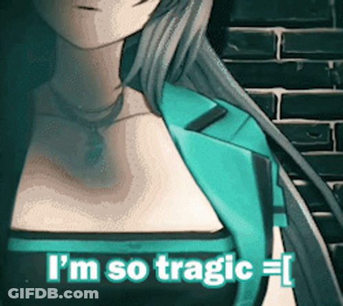 A Picture Of A Girl With The Words I 'M So Tragic Written On It GIF