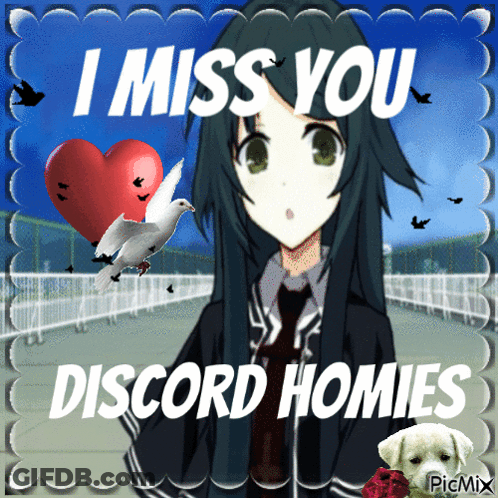 A Picture Of A Girl With The Words " I Miss You Discord Homies " On It GIF