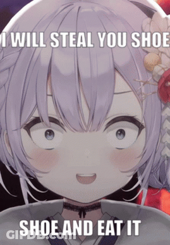 A Picture Of A Girl With The Words " I Will Steal You Shoes Shoe And Eat It " On It GIF
