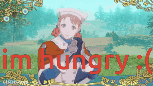 A Picture Of A Girl With The Words Im Hungry Written In Red GIF