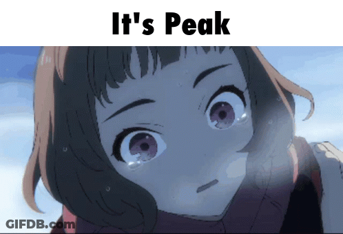 A Picture Of A Girl With The Words It 'S Peak GIF