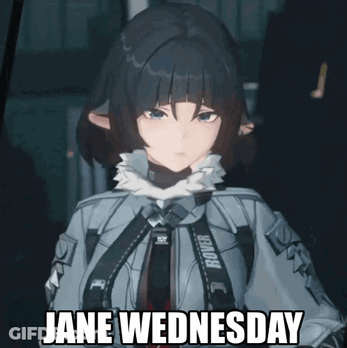 A Picture Of A Girl With The Words Jane Wednesday On The Bottom GIF