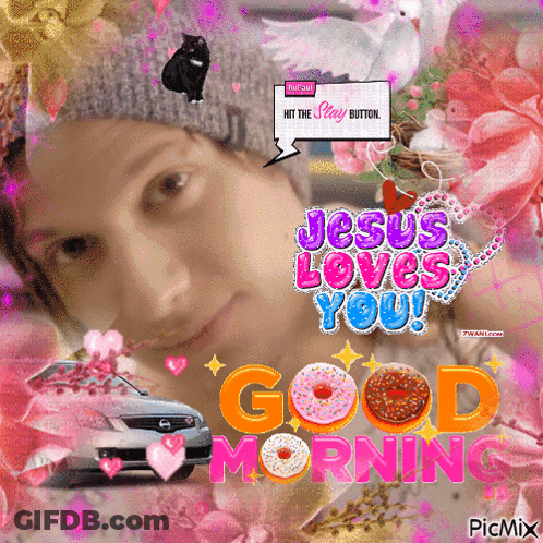 A Picture Of A Girl With The Words Jesus Loves You On The Bottom GIF