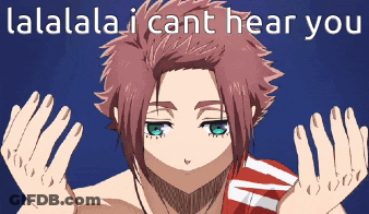 A Picture Of A Girl With The Words " Lalala I Cant Hear You " Above Her GIF