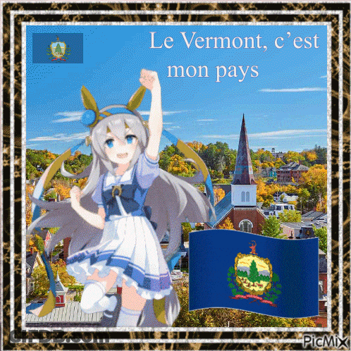 A Picture Of A Girl With The Words Le Vermont C'est Mon Pays On The Bottom GIF