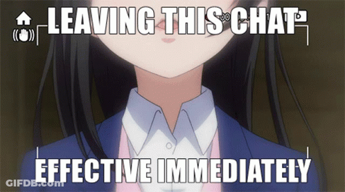 A Picture Of A Girl With The Words Leaving This Chat Effective Immediately Below It GIF