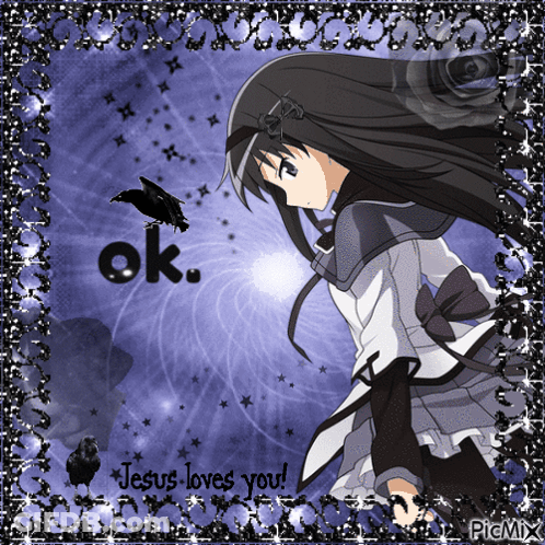Girl With Ok Jesus Loves You Text GIF