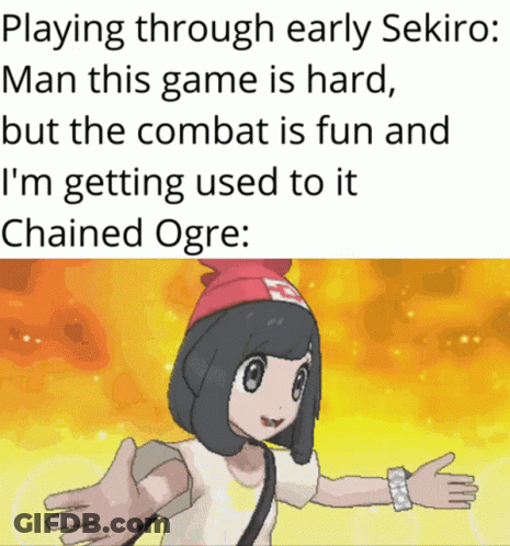 A Picture Of A Girl With The Words " Playing Through Early Sekiro Man This Game Is Hard " GIF
