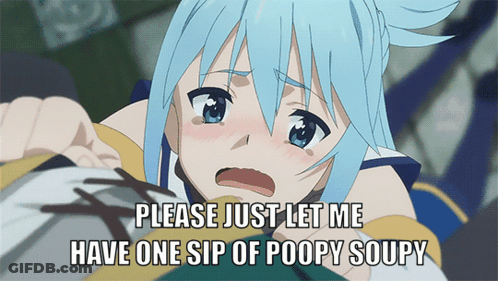A Picture Of A Girl With The Words Please Just Let Me Have One Sip Of Poopy Soupy On It GIF