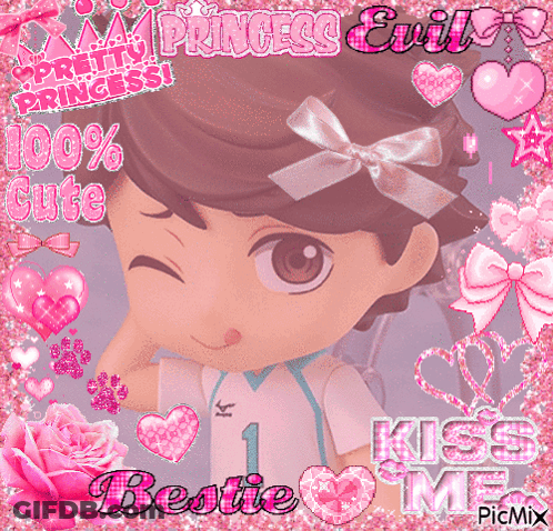 A Picture Of A Girl With The Words Pretty Princess 100 % Cute And Kiss Me GIF