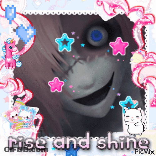 A Picture Of A Girl With The Words Rise And Shine In The Corner GIF
