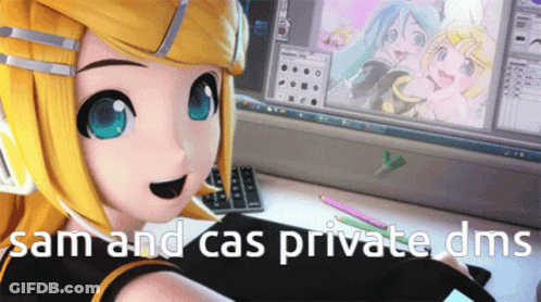 A Picture Of A Girl With The Words Sam And Cas Private Dms On The Bottom GIF