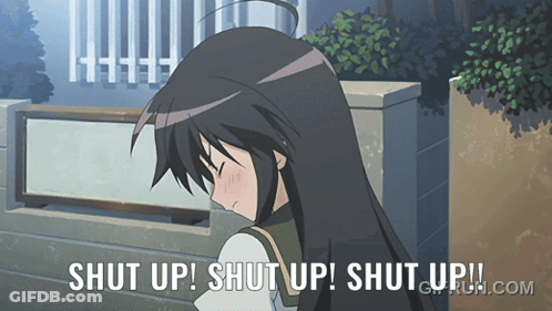 A Picture Of A Girl With The Words Shut Up GIF