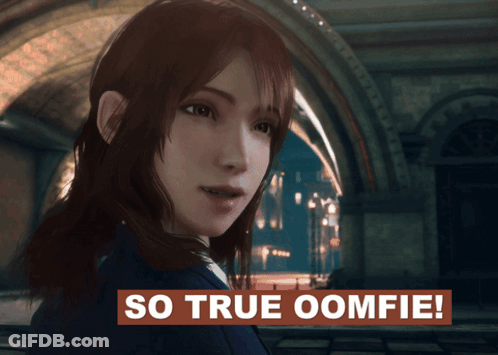 A Picture Of A Girl With The Words So True Oomfie On The Bottom GIF