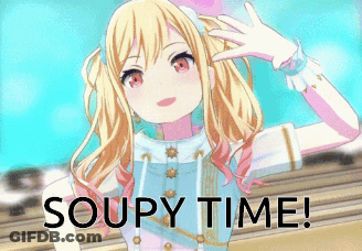 A Picture Of A Girl With The Words Soupy Time Written Below Her GIF