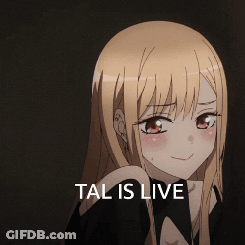 A Picture Of A Girl With The Words " Tal Is Live " Below Her GIF