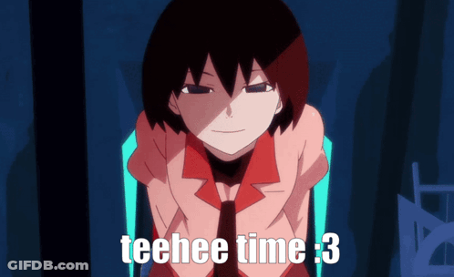 A Picture Of A Girl With The Words Teehee Time 3 GIF