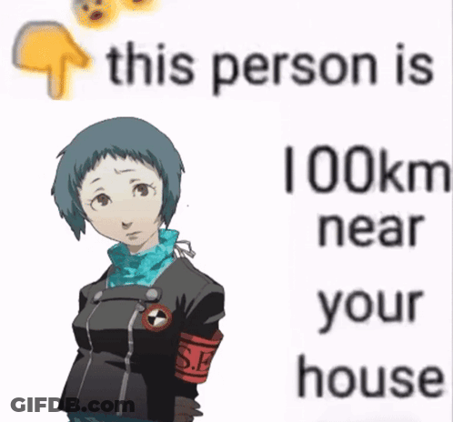 A Picture Of A Girl With The Words " This Person 41 Km Near You " Behind Her GIF