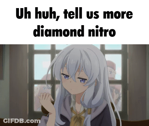 A Picture Of A Girl With The Words Uh Huh Tell Us More Diamond Nitro Below It GIF