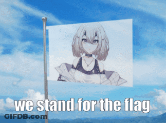 A Picture Of A Girl With The Words " We Stand For The Flag " Below It GIF
