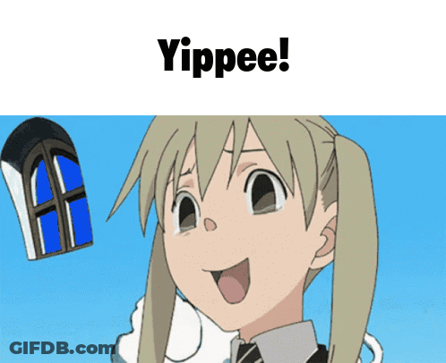 A Picture Of A Girl With The Words Yippee Written Above Her GIF