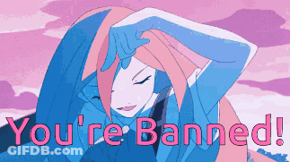 A Picture Of A Girl With The Words " You 'Re Banned " On The Bottom GIF