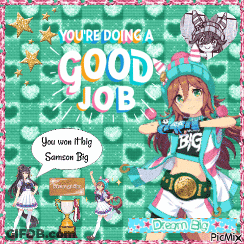 A Picture Of A Girl With The Words " You 'Re Doing A Good Job " On It GIF