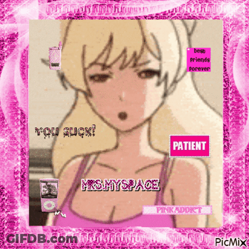 A Picture Of A Girl With The Words You Suck And Patient GIF