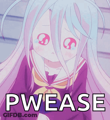 A Picture Of A Girl With White Hair And The Words Pwease On The Bottom GIF