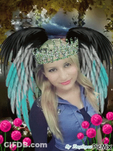 A Picture Of A Girl With Wings And A Crown On Her Head GIF