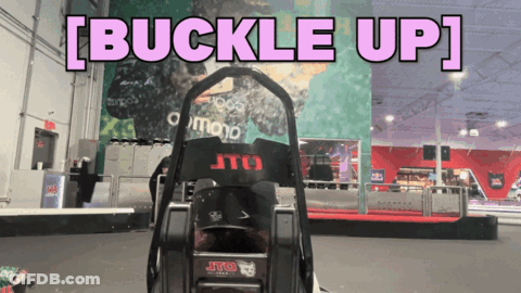A Picture Of A Go Kart With The Words Buckle Up On It GIF