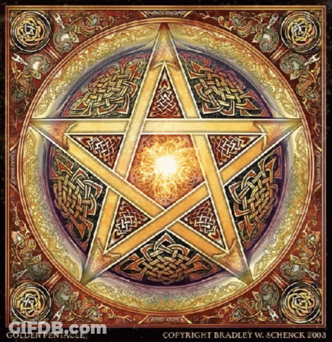 A Picture Of A Golden Pentacle With The Copyright Bradley W. Schenck 2003 GIF