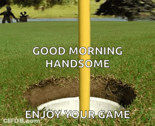 A Picture Of A Golf Ball In A Hole With The Words Good Morning Handsome Enjoy Your Game Below It GIF