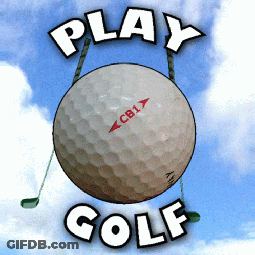 A Picture Of A Golf Ball With The Words Play Golf Written Below It GIF
