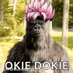 A Picture Of A Gorilla With A Flower On Its Head And The Words Okie Dokie On The Bottom GIF