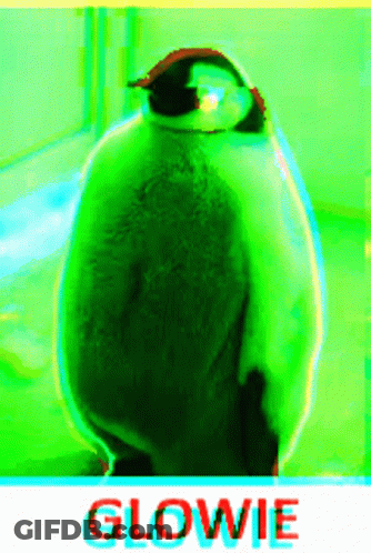 A Picture Of A Green Bird With The Word Glowie In Red GIF