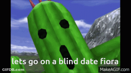 A Picture Of A Green Cactus With The Words Let 'S Go On A Blind Date Fiora Below It GIF