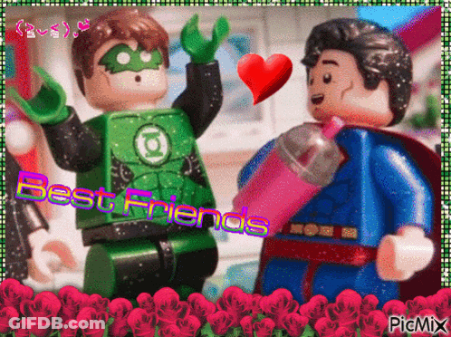 A Picture Of A Green Lantern And Superman With The Words Best Friends Above Them GIF