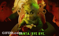 A Picture Of A Grinch Sitting On A Chair With The Words Santa Bye Bye GIF