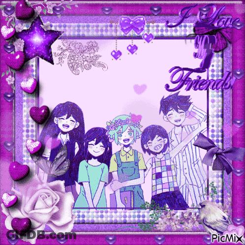 A Picture Of A Group Of Anime Characters With The Words " I Love You Friends " GIF