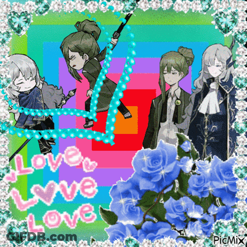 Anime Group With Love Love Love Text GIF