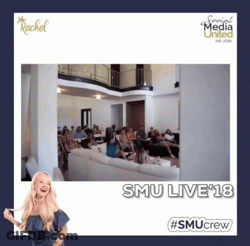 A Picture Of A Group Of People Sitting On A Couch With Smu Live 18 Written On The Bottom GIF