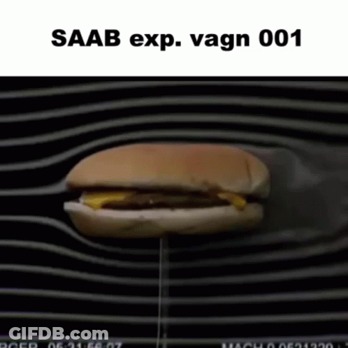 A Picture Of A Hamburger With The Words Saab Exp. Vagn 001 On The Bottom GIF