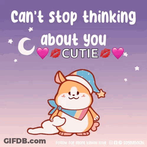 A Picture Of A Hamster With The Words " Can T Stop Thinking About You Cutie " GIF
