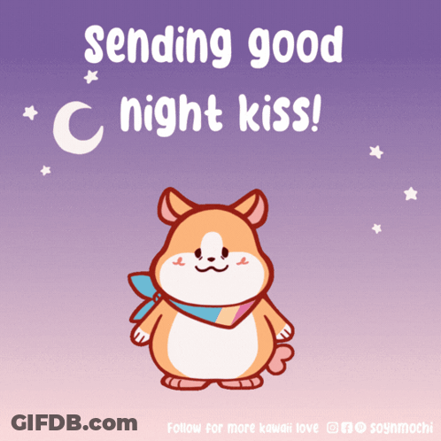 A Picture Of A Hamster With The Words Sending Good Night Kiss On It GIF