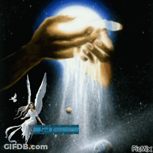 A Picture Of A Hand Reaching Out To A Woman With The Words God Bless You GIF