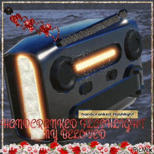 A Picture Of A Handcranked Flashlight With The Words Handcranked Flashlight My Beloved GIF