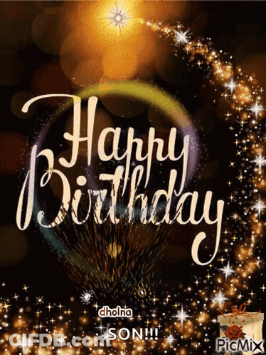 A Picture Of A Happy Birthday Card With Fireworks GIF