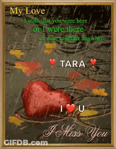A Picture Of A Heart In A Puddle With The Words " Tara I Miss You " GIF