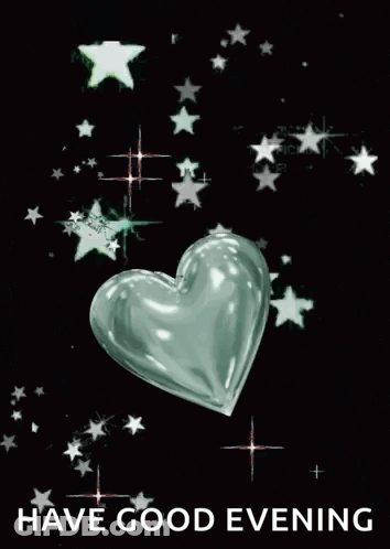 A Picture Of A Heart Surrounded By Stars And The Words `` Have Good Evening '' . GIF